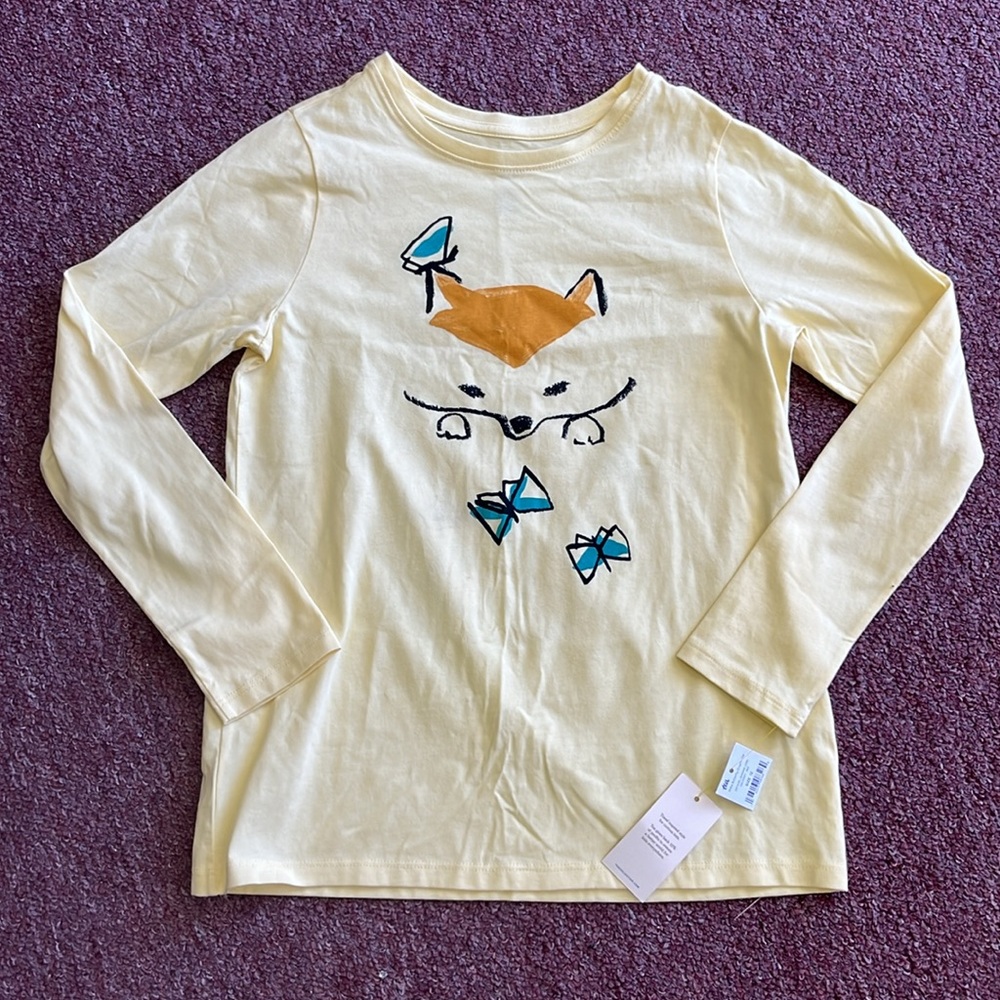 NWT Shiba Butterfly by Tea Collection Long Sleeve T Shirt Banana Yellow Size 12
